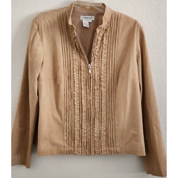 JACKET-COLDWATER CREEK-Faux Suede-Tan-Ruffled-Light Weight-Lined-MED - Picture 1 of 16